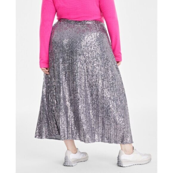 On 34th Plus Size 20W Silver Sequin Pleated Maxi Party Skirt NWT - Picture 3 of 8